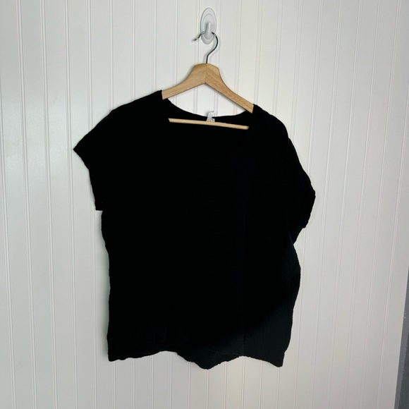 Lulu-B Tops - Lulu B Top Small Black Solid Gauze Short Sleeve Cotton Lightweight Coastal Casua